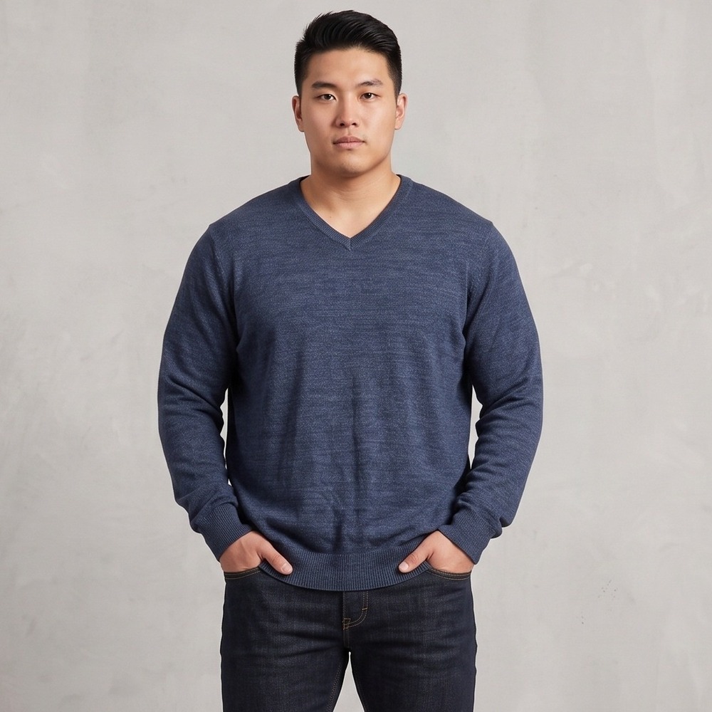 Apt 9 Mens XXL Tall Blue Sweater Merino Blend V-Neck Marled Knit Pullover